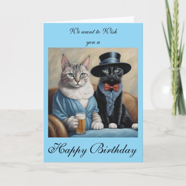 Cartão Elegant Cats having drinks sends Birthday wishes (Frente)
