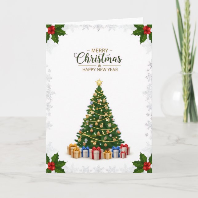 Cartão Elegant Christmas Tree & Holiday Wishes Card (Frente)