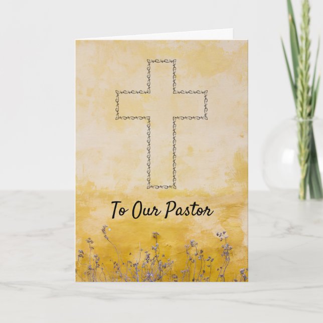 Cartão Elegant Cross & Gold Pastor Appreciation Card (Frente)