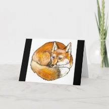 Elegant Curled Red Fox Greeting Card, Customizable