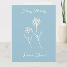 Cartão Elegant Dusty Blue Simple Flower Birthday