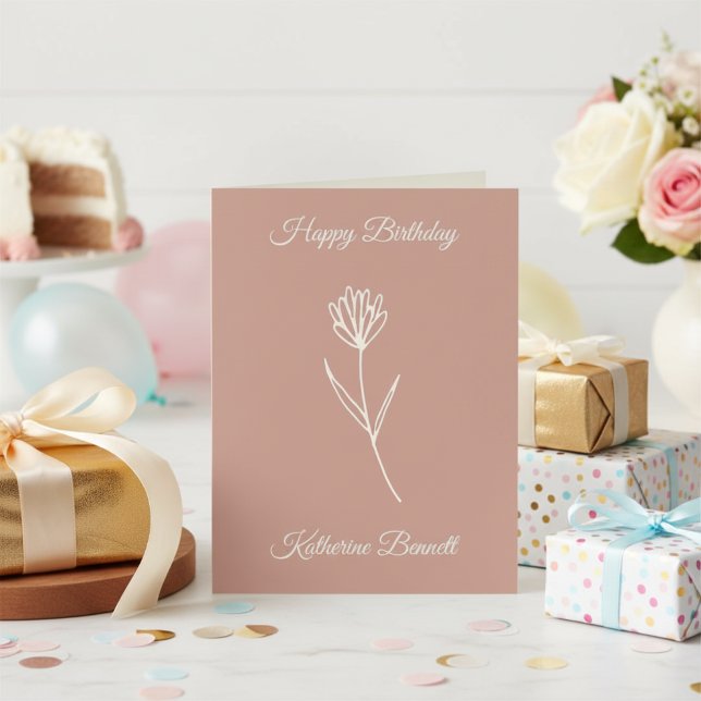 Cartão Elegant Dusty Rose Simple Flower Name Birthday (Criador carregado)