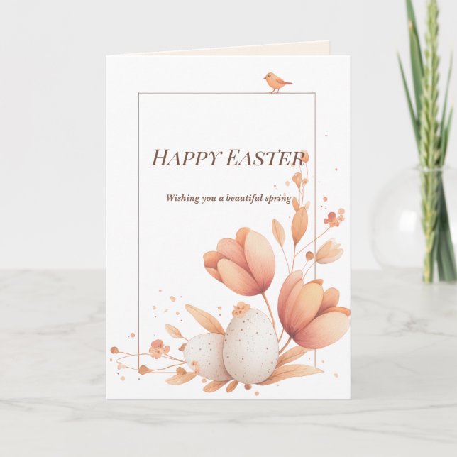Cartão Elegant Easter Greeting Card with Floral Frame (Frente)