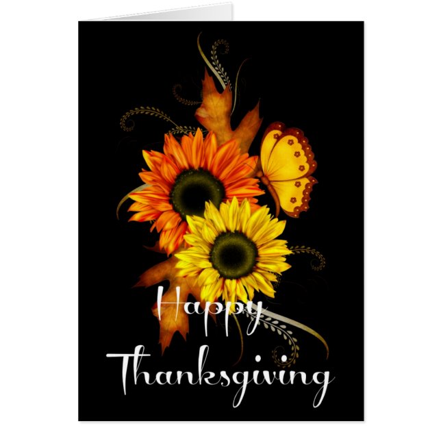 Cartão Elegant Fall Flowers Butterfly Thanksgiving Card 2 (Frente)