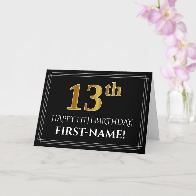 Cartão Elegant Faux Gold Look "13th" Birthday + Name (Orquídea)