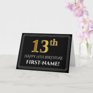 Cartão Elegant Faux Gold Look "13th" Birthday + Name
