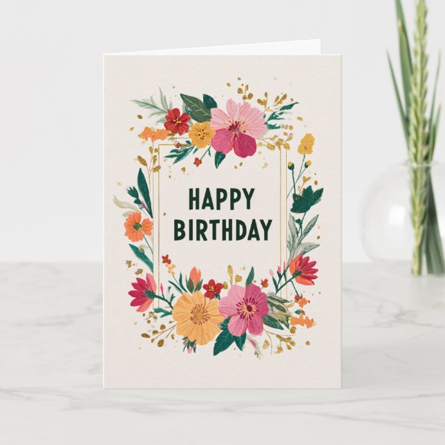 Cartão Elegant Floral Birthday Wishes (Frente)