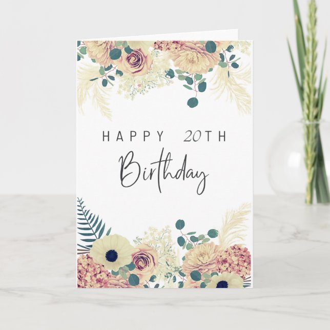 Cartão Elegant Floral Happy Birthday Card – Customizable  (Frente)