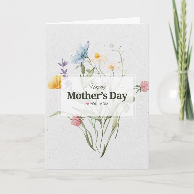 Cartão Elegant Floral Happy Mother’s Day Watercolor  (Frente)