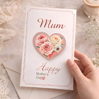 Cartão Elegant Floral Heart “Mum” Mother’s Day Card 