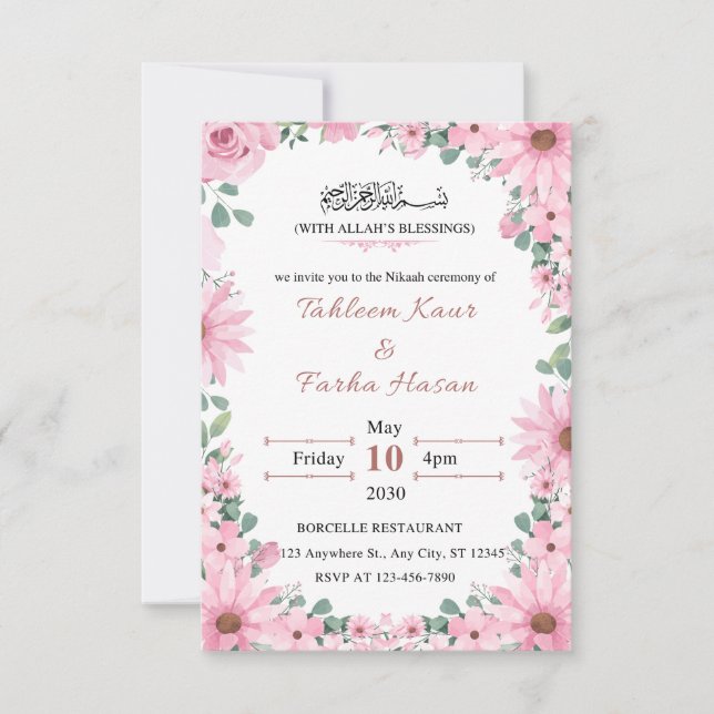 Cartão Elegant Floral Islamic Nikkah Wedding Invitation  (Frente)