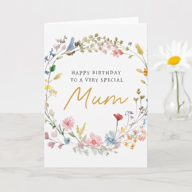 Cartão Elegant Floral Wreath Birthday Card for Mum (Planta pequena)