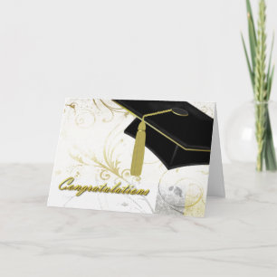 Cartão Elegant Flourish with Mortarboard Graduation Card