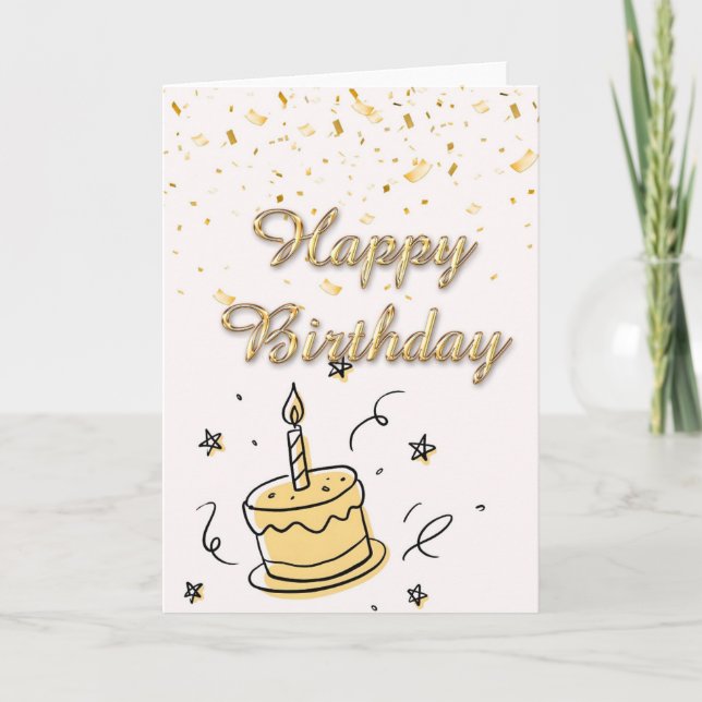 Cartão Elegant Gold Confetti Happy Birthday Card - Modern (Frente)