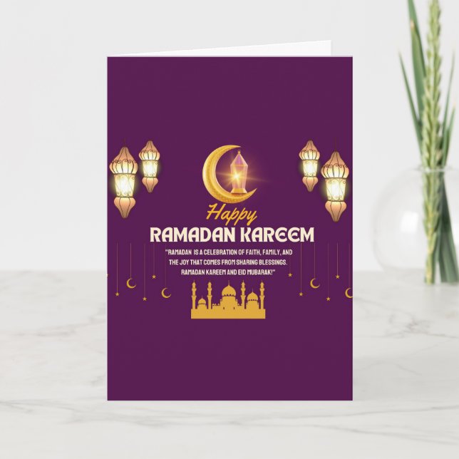 Cartão Elegant Gold Crescent Ramadan Mubarak Greeting (Frente)