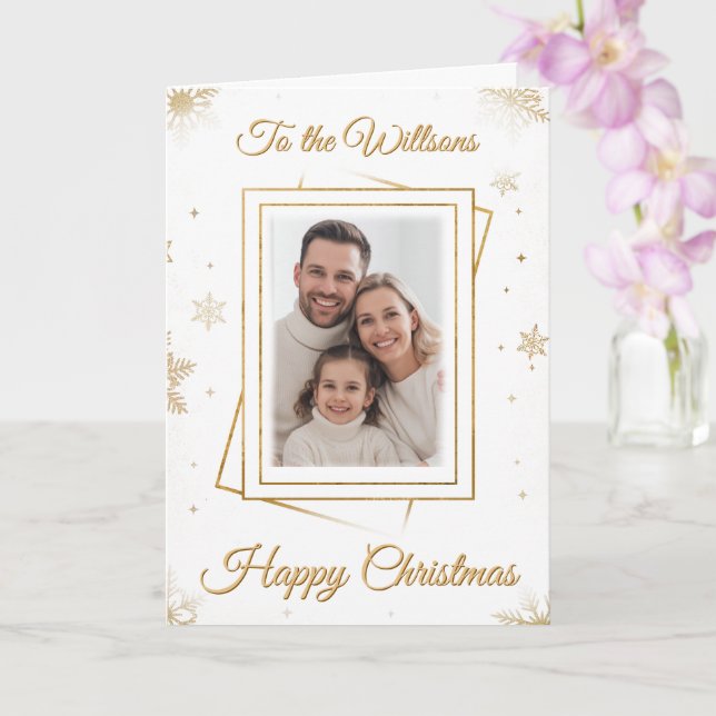 Cartão Elegant Gold Family Frame Photo Christmas Card  (Orquídea)