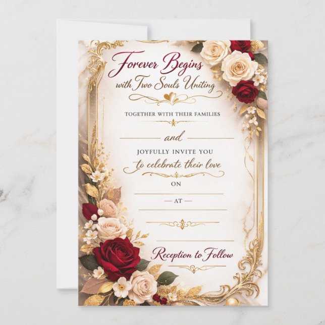 Cartão Elegant Gold Floral Romantic Wedding Invitation (Frente)