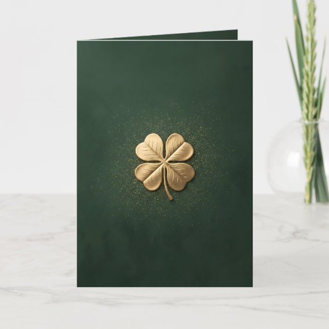Cartão Elegant Golden Four Leaf Clover St. Patricks Day (Frente)