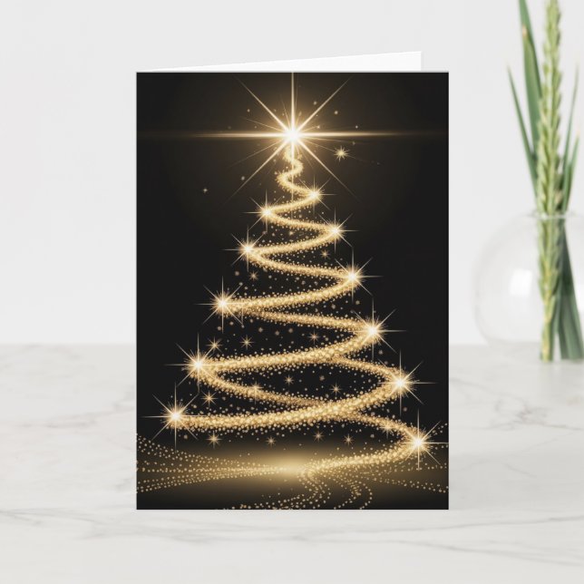 Cartão Elegant Golden Sparkle Christmas Tree (Frente)