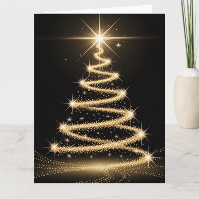 Cartão Elegant Golden Sparkle Christmas Tree (Frente)