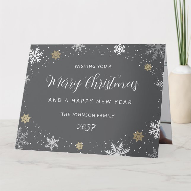Cartão Elegant Grey Snowflakes Photo Holiday Card (Frente)