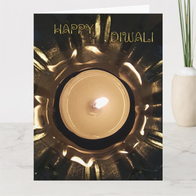 Cartão Elegant Happy Diwali Candle Light Black Gold Shiny (Frente)