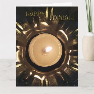 Cartão Elegant Happy Diwali Candle Light Black Gold Shiny