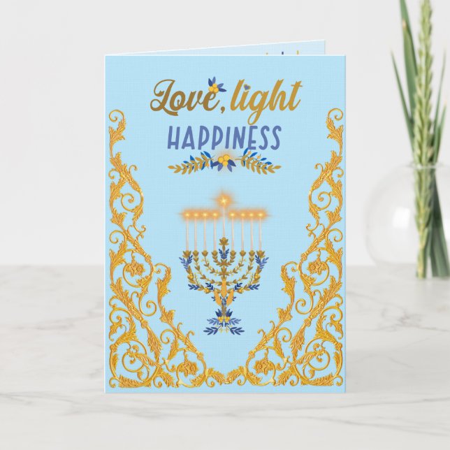 Cartão Elegant Light Blue Hanukkah  (Frente)