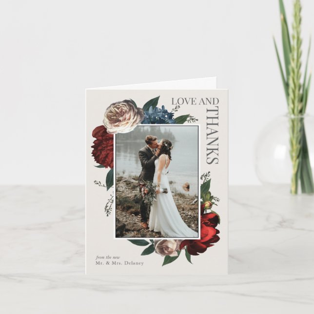 Cartão Elegant Luxe Floral Wedding Photo Thank YOu (Frente)