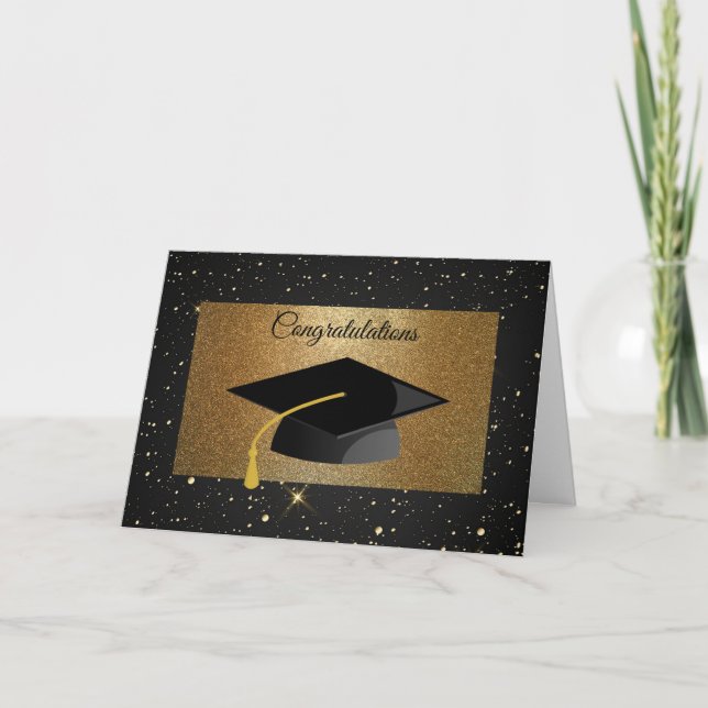 Cartão Elegant,Luxury,Gold Glitter,Stars,Graduation Cap, (Frente)