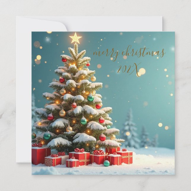 Cartão Elegant Merry Christmas Flat Card | Minimal Gold (Frente)