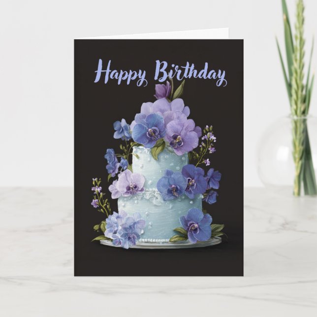 Cartão Elegant Orchid Birthday Cake Floral Birthday Card (Frente)