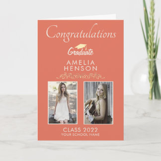 Cartão Elegant Ornament Graduate 2 Photo Graduation
