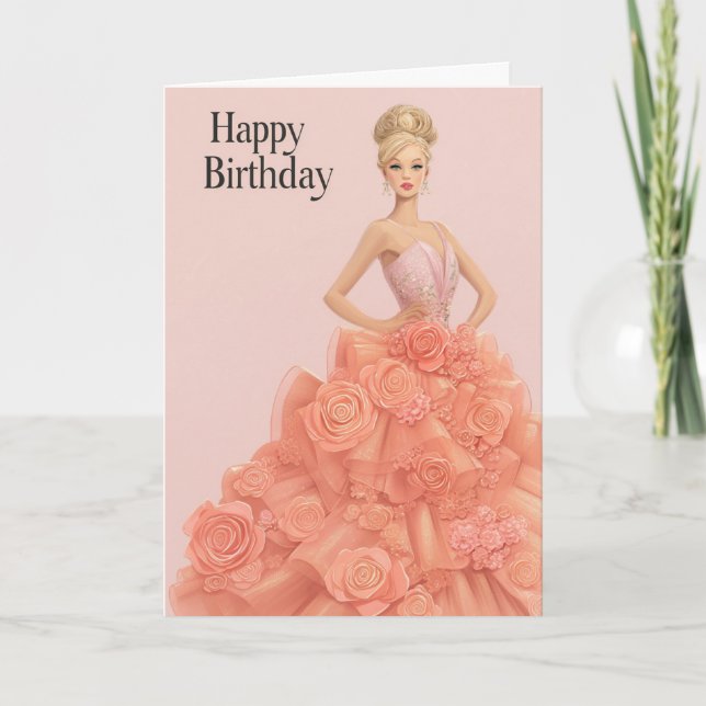 Cartão Elegant Peach Rose Gown Birthday Card for Her (Frente)