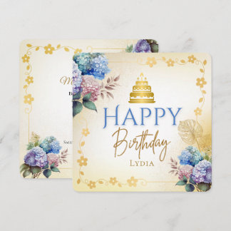 Cartão Elegant Personalized Hydrangea Flat Birthday