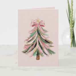 Cartão Elegant Pink and Green Brushstroke Christmas Tree 