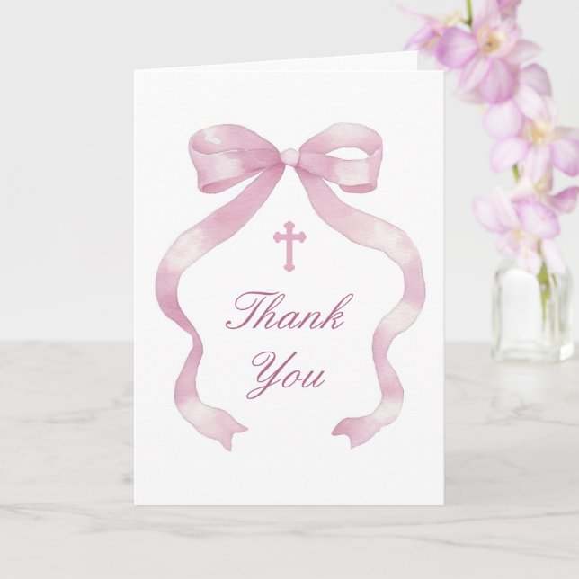 Cartão Elegant Pink Bow Holy Cross Religious Thank You (Orquídea)