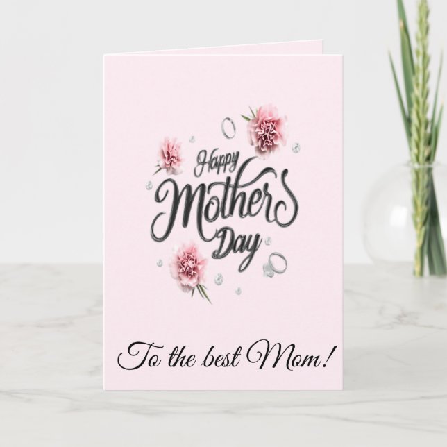 Cartão Elegant Pink Carnation 3D Script Mother's Day Card (Frente)