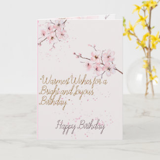 Cartão 	Elegant Pink Cherry Blossom Floral Happy Birthday
