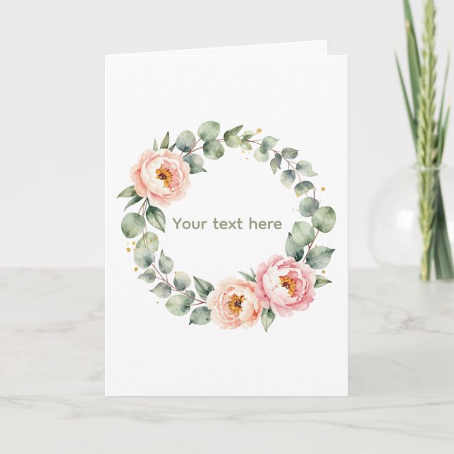 Cartão Elegant Pink Floral Watercolor Wreath Personalized (Frente)
