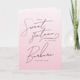 Cartão Elegant Pink Ombre Script Sweet Sixteen Birthday