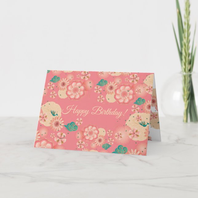 Cartão Elegant Pink Peony, Blossom Spring Peach Garden, (Frente)