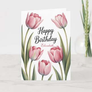 Cartão Elegant Pink Tulip Floral Birthday