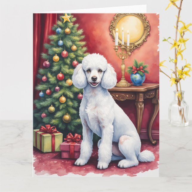 Cartão Elegant Poodle Beside Christmas Tree Holiday Dog  (Flor Amarela)