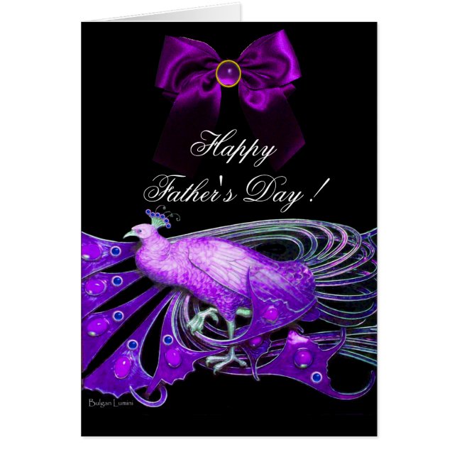 Cartão ELEGANT PURPLE PEACOCK,GEM STONE,BOW Father's Day (Frente)