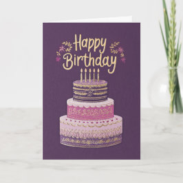 Cartão Elegant Purple, Pink & Gold Birthday Cake