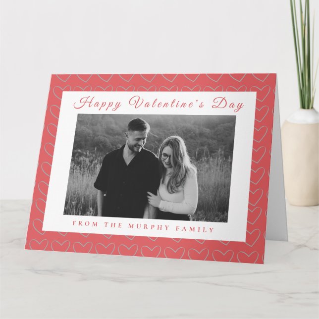 Cartão Elegant Red Hearts Happy Valentines Day 1 Photo  (Frente)