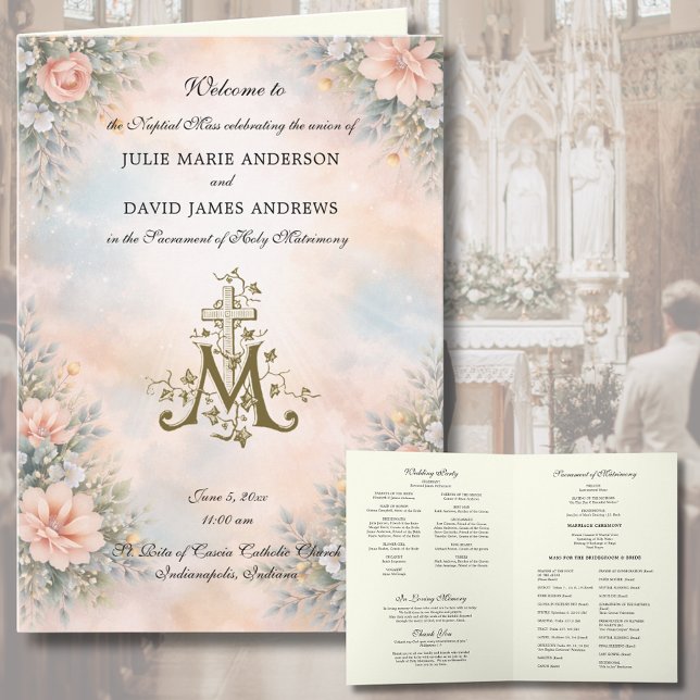 Cartão Elegant Religious Catholic Wedding Mass Program (Criador carregado)