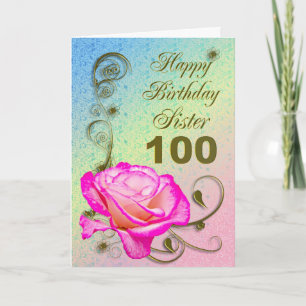 Cartão Elegant rose 100th birthday card for Sister
