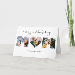 Cartão Elegant Script Heart Mom Photo Happy Mother's Day